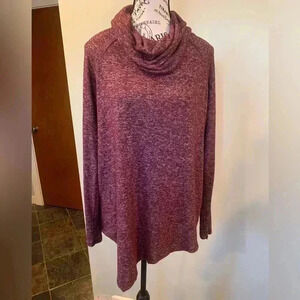 Sunday Women’s Medium Maroon Wine Cowl Neck Knit Asymmetrical Tunic Sweater